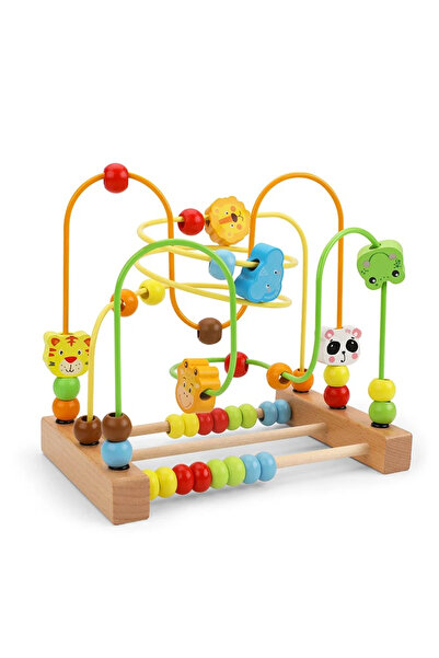 Toyska Labirint motricitate din lemn Animale, circuit cu bile si abac, multic...