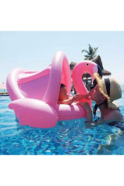 Toyska Inflatable boat ring with removable sunshade and child support, Flamingo, multicolor