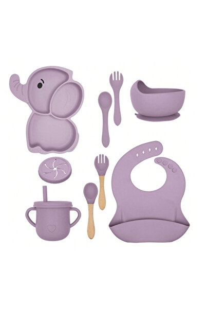 Toyska Σετ σερβίτσιων 10 τεμαχίων για μωρά και παιδιά, με σχέδιο ελέφαντα, μωβ