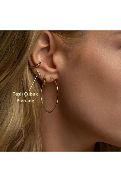 Heppii Cerrahi Çelik Düz Çubuk Tragus Piercing Helix Kıkırdak Anti Helix Gold Renk