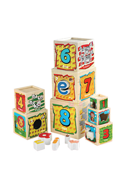 Toyska Turn Montessori in limba Romana din lemn cu 8 cuburi Cifre si Animale,...