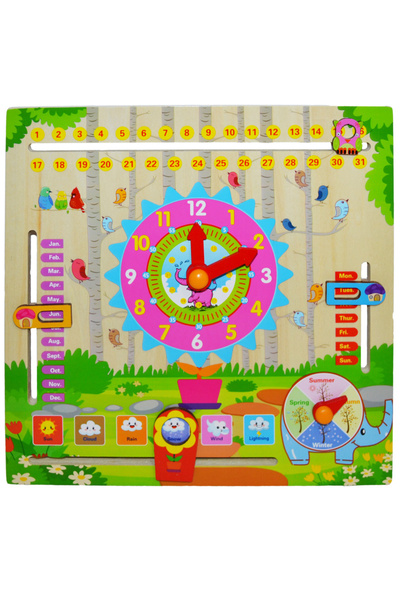 Toyska Образователен календар, изработен от дърво, учи времето, дните от месе...