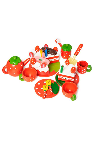 Toyska Set de ceai si tort aniversar din lemn in cutie Strawberry Party, mult...