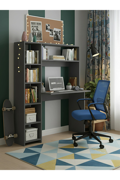 Free Home Premium MDF Ürün Modern Kitaplıklı Çalışma Masası | Raflı Öğrenci ve Home Ofis Bilgisayar Masası