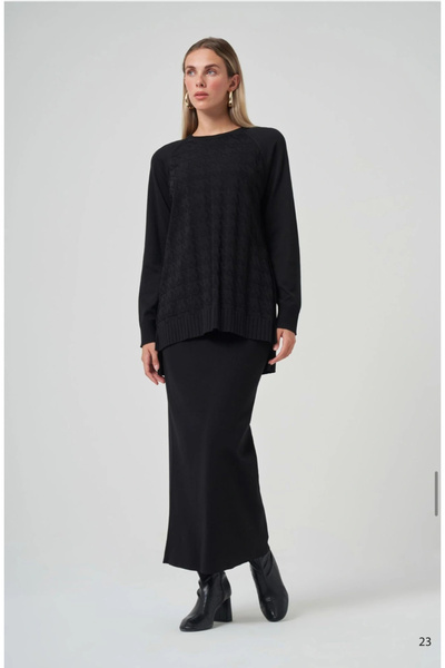 Nuss 1350 Σετ με φούστα Mercerized Houndstooth σε μαύρο χρώμα