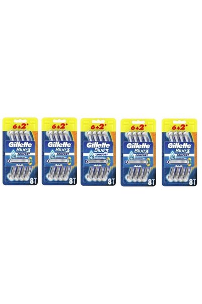 Gillette Blue3 Comfort Kullan-at Tıraş Bıçağı 8'li X 5 Paket