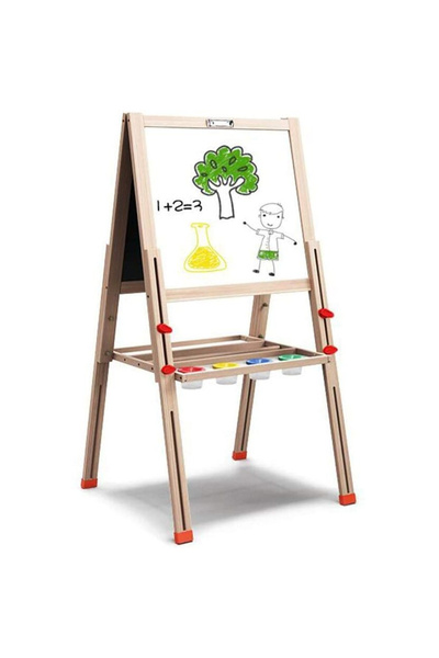 Toyska Tabla educativa din lemn, reglabila, pentru desenat si scris, 2 fete, tip sevalet, 148 cm
