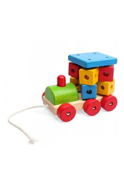 Toyska Locomotiva de tras din lemn cu sortator cuburi si chitaitoare