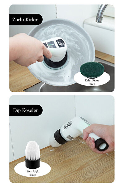 Quantis Yeni Nesil 7 Temizleme Başlıklı Dijital - Banyo-Mutfak-Araç Temizlik Fırçası Seti - 2 YIL GARANTİ