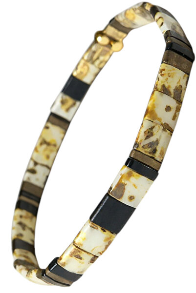 NAZLI TAKILAR سوار مصنوع يدويًا من خرز ميوكي تيلا الزجاجي المرن بنقشة الفهد