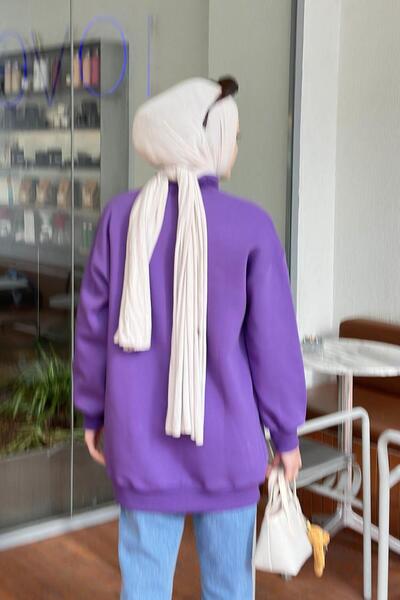 lamelif Three Thread Half Turtleneck Basic Tunic Purple
