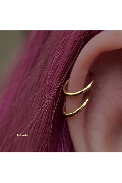 Heppii 10 mm Gold Cerrahi Çelik Düz Halka Helix Piercing Lob Kıkırdak Rook Daith Conch