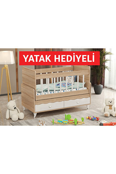 BANANA BABY YATAK HEDİYELİ AHŞAP RENKLİ Retro salanır çekmeceli 60*120 beşik