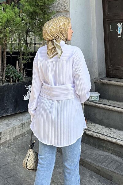 lamelif Πουκάμισο τουνίκ με λουράκι στη μέση Λευκό