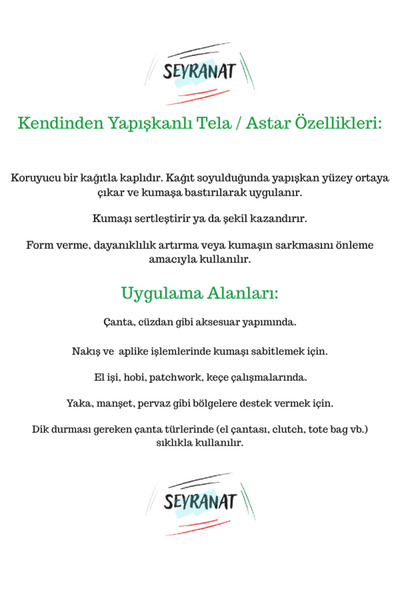 seyranat Kendinden Süper Yapışkanlı Siyah 1 Metre 120 Gr En 78 Cm Çanta Cüzdan Besleme Telası, Astarı, Kumaşı