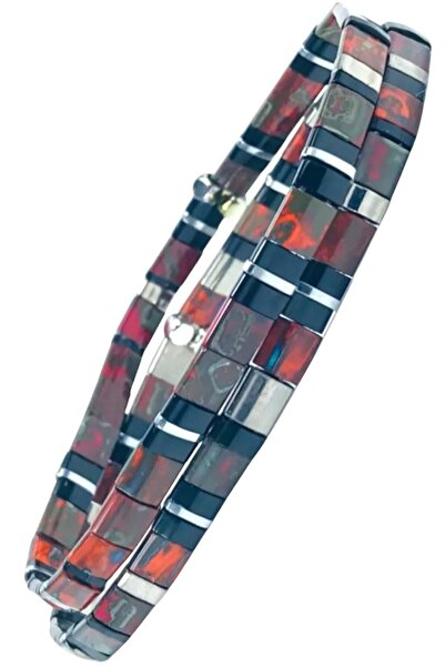 NAZLI TAKILAR مجموعة من سوارين من خرز ميوكي تيلا الزجاجي بألوان ترابية - تصمي...