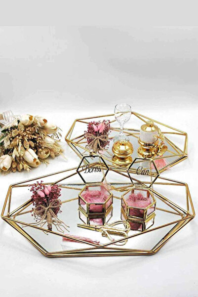 RetroLazer Süslü Çiçekli Nişan Tepsisi , Söz Tepsisi , Isteme Tepsisi , Damat Fincanı , Yüzük Tepsisi A5