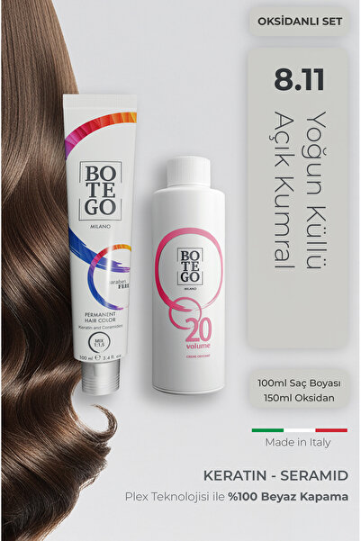 botegohair Profesyonel Krem Saç Boyası - 8.11 Yoğun Küllü Açık Kumral 100 ml ...