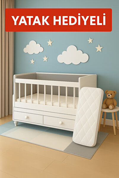 BANANA BABY Yatak Hediyeli Anneyanı Sallanır Sabitlenir Çekmeceli 60*120 Beşik