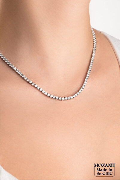 So CHIC... Mozanit Işıltısı 18 Ayar Beyaz Altın Kaplama Gümüş Su Yolu Kolye