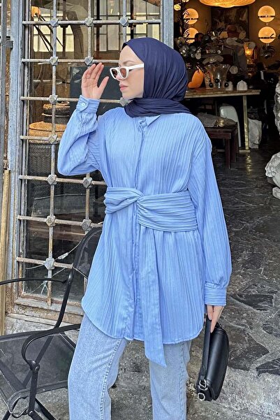 lamelif Πουκάμισο τουνίκ με λουράκια στη μέση Baby Blue