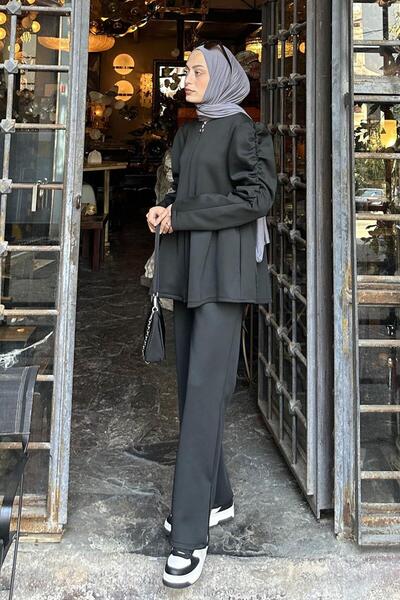 lamelif Flounce Detailed Double Scuba Suit Black