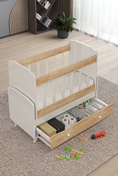 BANANA BABY MODİMOB Meşe Sallanır Sabitlenebilir Anne Yanı Çekmeceli Beşik