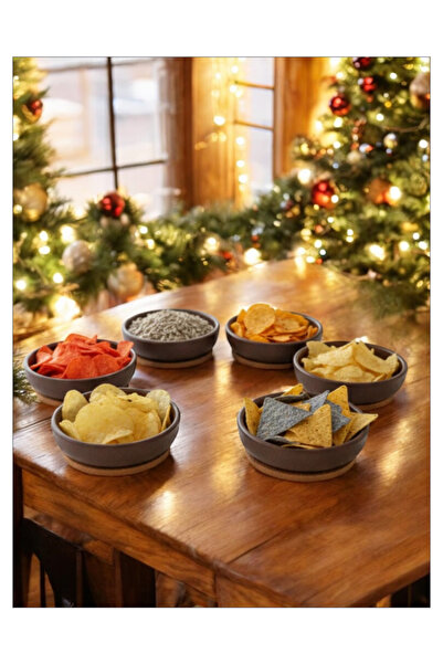 Trend Home Life 6 Pieces Wooden Look Bowl & Chips and Snack Bowl, Bowl Diameter: 10 Cm, Depth: 3 cm Plastic