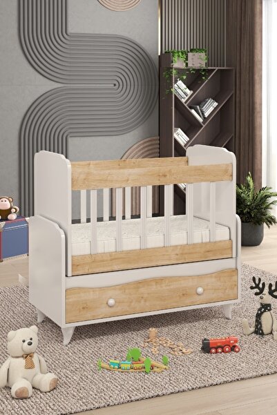 BANANA BABY MODİMOB YATAK HEDİYELİ Meşe Sallanır Sabitlenebilir Anne Yanı Çekmeceli Beşik