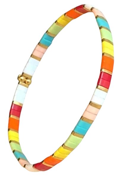 NAZLI TAKILAR سوار مصنوع يدويًا من خرز ميوكي تيلا الزجاجي المرن بألوان الصيف ...