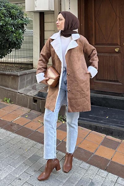 lamelif Suede Garnished Coat Bitter Brown