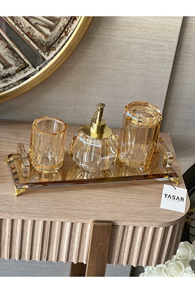 YASAR CONCEPT طقم حمام كريستال لوسيرا كهرماني 4 قطع