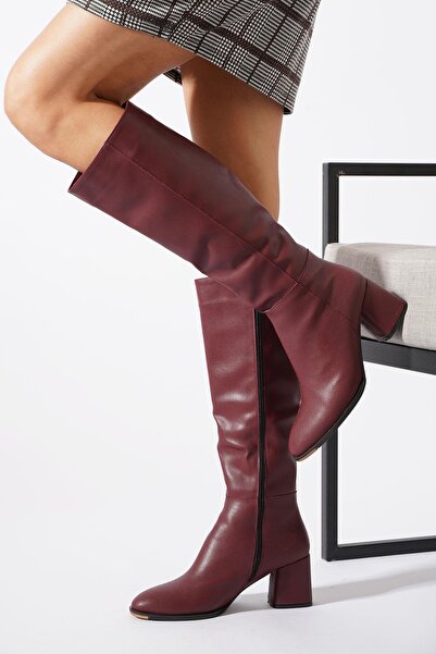 Moda Pie Cizme de damă cu toc burgundy - Heper Piece
