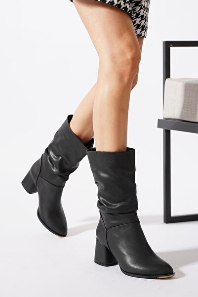 Moda Pie Dares Körüklü Kadın Topuklu Bot Siyah Cilt