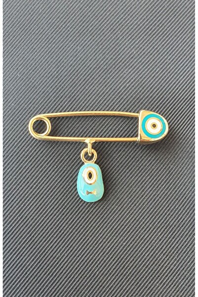 Goldlife jewellery 14 Ayar Altın Bebek Yaka İğnesi Turkuaz Renkli Nazar Boncuklu