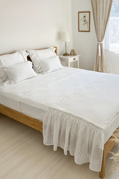 RİTMOHOME Yatak Runner & Içi Dolgulu Kırlent Seti Çift Kişilik Çeyiz, Yatak Örtüsü Pamuk Fistolu Country