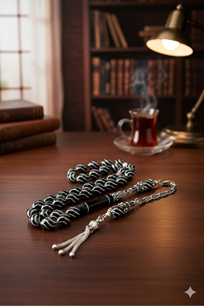 USTATESBİH 925 Ayar Gümüş Püsküllü Çeşmi Bülbül Işlemeli Erzurum Oltu Taşı Tesbih