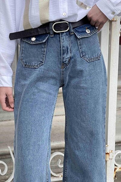 lamelif Mom Jean Snow Wash with Front Cover Pocket