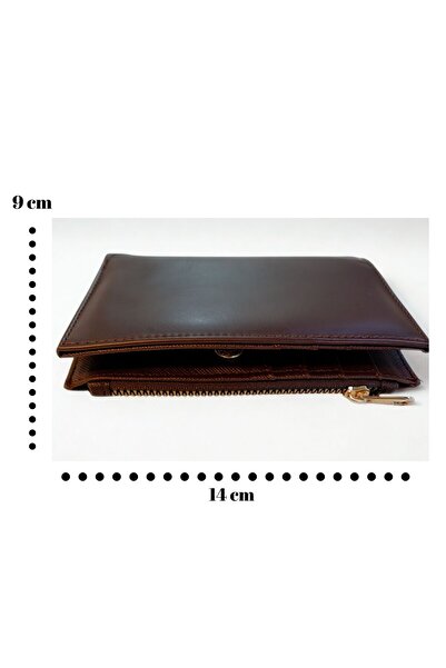 madam leman محفظة نسائية أنيقة متعددة الأقسام بسحاب مقاس 14x9 سم باللون البني