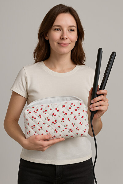 ENS PLASTİK White Tulip Patterned Travel Bag for Hair Stylists - XL Size