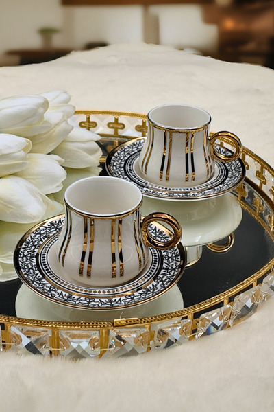 Yaren Style طقم فناجين قهوة بورسلين 6 أشخاص منقوش