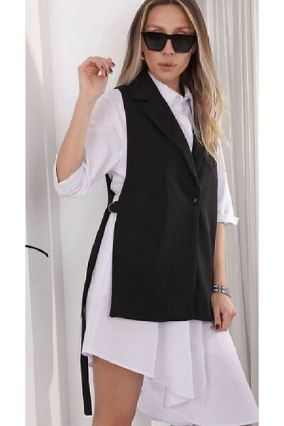 manana fashion Черно жиле - с разрез отстрани и копче, с подплата