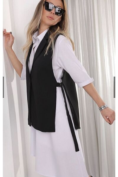 manana fashion Черно жиле - с разрез отстрани и копче, с подплата