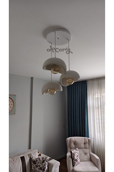 decory Beton Görünümlü 3'lü Sarkıt Avize, İskandinav Tarzı Bohem Sarkıt Avize (Bioplastik) E27