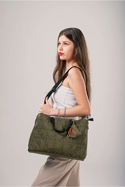 ÇÇS Women's 2517745 Quilted Fabric Shoulder and Hand Bag with Keychain Accessories