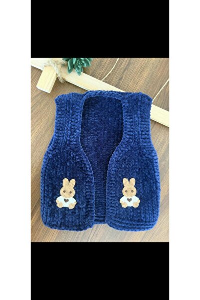 bebiktanem Tavşanlı El Örgüsü Kadife Bebek Yelek