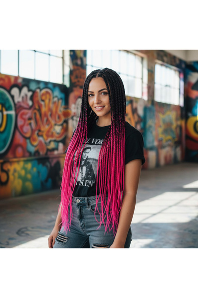 Afrodit Giyim شعر صناعي متدرج للضفائر الأفريقية والراستا / أسود / فوشيا