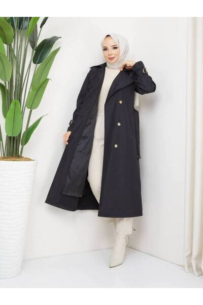 samu butik BONDİT Astarlı Uzun Tesettür Trençkot