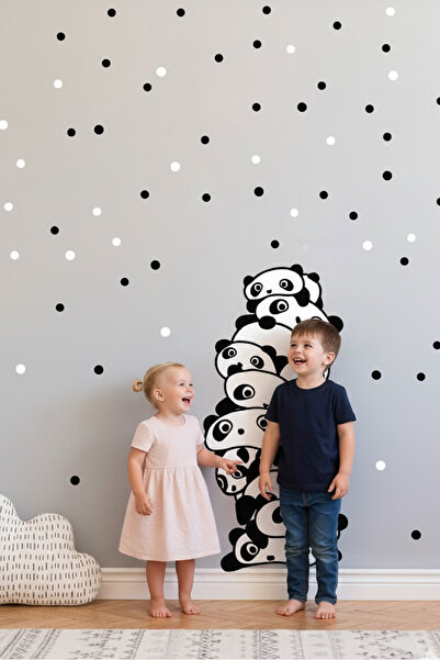 KT Decor Overlapping Pandas and Polka Dots Children's Room Wall Sticker Set