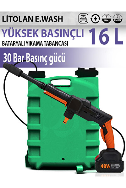 LITOLAN 16 Lt Bidonlu Akülü Yüksek Basınçlı Yıkama Tabancası, Sulama 30 Bar